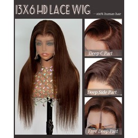 Sherico 13x6 Chocolate Brown Lace Front Wig Human Hair Glueless 13x6 HD Transparent Straight Lace Front Wigs Pre Plucked with Baby Hair Brown Wig Human Hairs Colored #4 Frontal Wigs