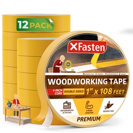 XFasten Double Sided Woodworking Tape 1 inch x 36 Yards 12-Pack 1296ft 1-inch Core Residue-Free Woodworking Double Sided Tape Heavy Duty Wood Glue Tape for Router Templates for Woodworking Tools