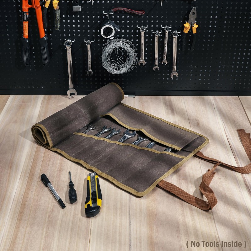 Tool Roll Up Bag, Heavy Duty 16oz Waxed Canvas Wrench