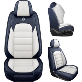 Bitablue Seat Covers for Kia Soul 2010-2024 Nappa Leather Car Seat Cover Compatible Airbag Seat Protector Waterproof Auto Seat Covers(Blue&White,Full Set)