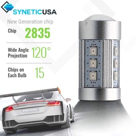 Syneticusa 3157 Error Free Canbus Ready Red LED Brake Parking Tail Stop Turn Signal Light Bulbs DRL Parking Lamp No Hyper Flash All in One With Built-In Resistors