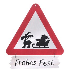 Traffic Sign "Achtung Weihnachtsmann" - 28 cm - Christmas Door Decoration Wooden Sign for Hanging - Advent Santa Sleigh Gift Idea