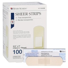 Henry Schein- “Tiras Adhesivas Transparentes para Vendaje, 3/4” x 3”, Estéril, Caja de 100 Vendajes