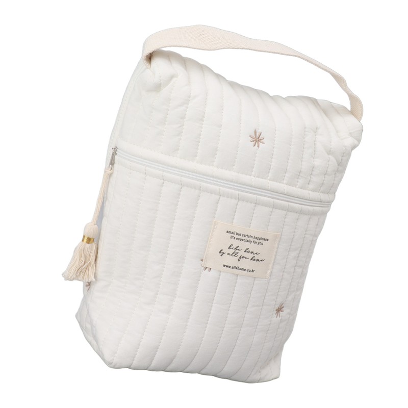 Cute Quilting Embroidered Pattern Diapers Bag Cotton Baby Stroller Zipper