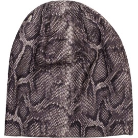 styleBREAKER 04024174 Women's Beanie Hat with Snake Python Pattern and Sparkling Surface, Slouch Long Beanie, dark brown
