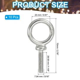 PATIKIL Lifting Eye Bolts UNC5/16-18, 10 Pcs 304 Stainless Steel Marine Grade Machinery Shoulder Lifting Ring Threaded Eyebolt for Hanging Tie Down Strap, Silver