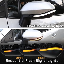 PGTOPONE Switchback White/Amber LED Side Rearview Mirror DRL Sequential Flash LED Turn Signal light Feature Compatible with Toyota Corolla 2020-2022 LE XLE SE XSE Hybrid