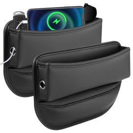 Car Seat Gap Filler, 2 Pack Multifunctional Car Seat Organizer, Leather Console Side Storage Box with Cup Holders, Universal Car Front Seats Crevice Holder for Phone, Wallet, Cards, Keys (Style 1)