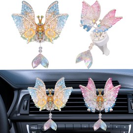 Cute Butterfly Car Vent Clips for Women,Diamond Air Freshener Decor with Bling Accessories, Car Diffuser Charms Gift Set​ (Pink+Blue, Butterfly)