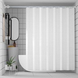 Shakeel White Shower Curtain Mould Proof Resistant, 180cm×200cm Long Waterproof Bathroom Curtains Shower, Easy Clean Wet Room Shower Curtain with 12pcs Hooks