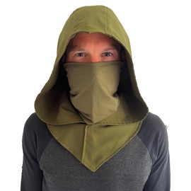 Green Breathable Cotton-Linen Assassin Hood with Detachable Mask – Robin Hood, Ranger & LARP Cosplay Hood | Medieval Fantasy Costume Accessory for Festivals & Summer Events (Forest Green)