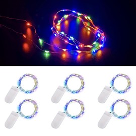 Ostwiki Luces de hadas que funcionan con pilas, paquete de 6 mini tiras de luces, 20 LED de 3.3 pies, luces estrelladas de luciérnaga parpadeantes para manualidades, tarro de masón, recámara, boda, fiesta, mesa, decoración de Navidad (colorido)