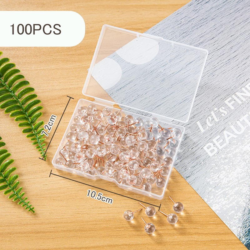 EUSTACE 100pcs Push Pins Push Pins Clear Ball Fasteners Drum