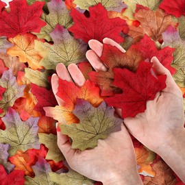 Ymapinc 200Pcs Fall Leaves Fake Maple, Artificial Autumn Leafs Decorations for Fall Wedding Photo Props Home Party Decor Thanksgiving Table Crafts (Fabric Assorted Colors)