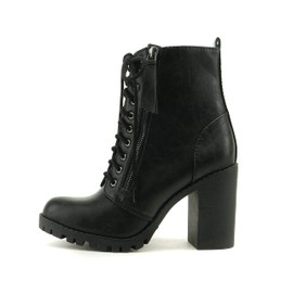 Soda Women's Black Ankle Bootie Combat Boots numeric_8_point_5