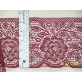 Conso Lace Trim - 5.5"w Flat lace - Floral Design - Wine - Burgundy