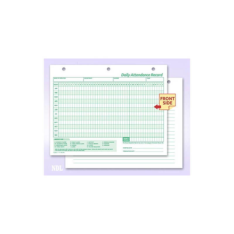 NextDayLabels - Employee Daily Attendance History Records, Letter Size Cards