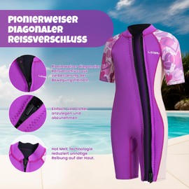 Lansru Children's Wetsuit - 2.0 mm Short Neoprene for Boys, Pioneer Wisconsin Full Zip, UV Protection, Thermal Wetsuit for Surfing, Swimming and Diving