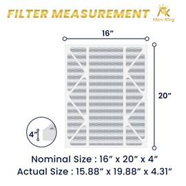 MervKing 16x20x4 Air Filter | MERV 8 | MPR 600-700 Ultra Plus | 2-Pack | Pleated HVAC AC Furnace Replacement Air Filters | Actual Size: 15.88" x 19.88" x 4.31"