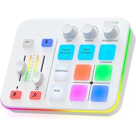 Gaming Audio Mixer, Audio Interface with Pro-preamp, RGB, , 48V Phantom Power for Live Streaming, Podcasting, Content Create, Gaming Caster G1 NEO (Not for USB Mic) - Color: White
