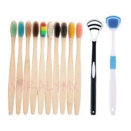 Paquete 10 Cepillos Dientes de Bambú Natural Cerdas Suaves + 2 Raspadores Lengua Limpieza Bucal Profunda Higiene Dental