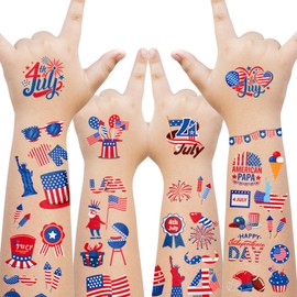 Cerlaza America Patriotic Temporary Tattoos, 4th of July Fake Tattoos for Adults Kids, Red White and Blue Party Supplies for USA, Memorial Day, Independence Day, Labor Day-12 Sheets