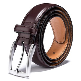KM Legend Men's Genuine Leather Dress Belt with Premium Quality - Classic & Fashion Design for Work Business and Casual (esWine, 46)