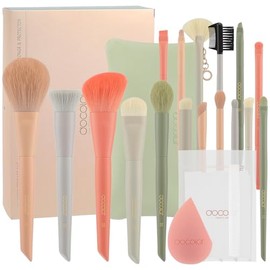 Docolor Juego de brochas de maquillaje 17+2 piezas con bolsa de maquillaje y esponja de maquillaje y protector de brochas Morandi Juego de brochas de 