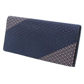 Indenya 8211 Long Wallet, No Coin Purse, Thin Deer Leather Ihori, Gourd Pattern, Navy Blue Base x Black and White Lacquer, Navy, Black, White