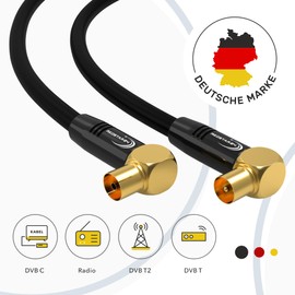 RedStar24 Antenna Cable 15 m Black - 90° Angled Coaxial | Male to Female - Premium HDTV Coaxial Cable for Cable TV | TV Cable: Compatible with TV, Radio, DVB-T/T2, DVB-C, DAB