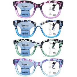 fadbon 4 Pack Progressive Multifocus Reading Glasses for Women Blue Light Blocking Multifocal Readers with Spring Hinge (Mix Color, 2.00, x)