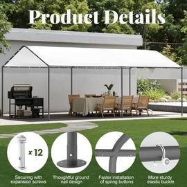 GOJOOASIS 10x20 Carport Heavy Duty Portable Garage Shelter Metal Car Canopy Tent with UV-Resistant & Weatherproof Top Cover for RV & Vehicles (White, 10x20 Without sidewalls)