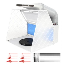 HUBEST Airbrush Spray Booth Kit with 8 LED Lights & 16 Alligator Clips, Adjustable Speed Fan Paint Booth with Retractable Hose, Turntable, Professional Hobby Work Station for Models,DIY Crafts, RC