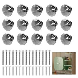 15PCS Cabinet Door Knobs, 27mm Diameter Metal Round Drawer Knobs Mushroom Draw Handles Cabinet Knobs Stainless Steel Wardrobe Door Knobs with 30 Screws Long and Short for Cupboard Wardrobe Furniture
