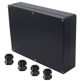 Raculety Project Box ABS Black Electrical Boxes IP65 Outdoor Waterproof Box Electronic Junction Box Power Enclosure with Cable Glands for DIY Project 10.35 x 7.17 x 2.36 inch (263x182x60mm)