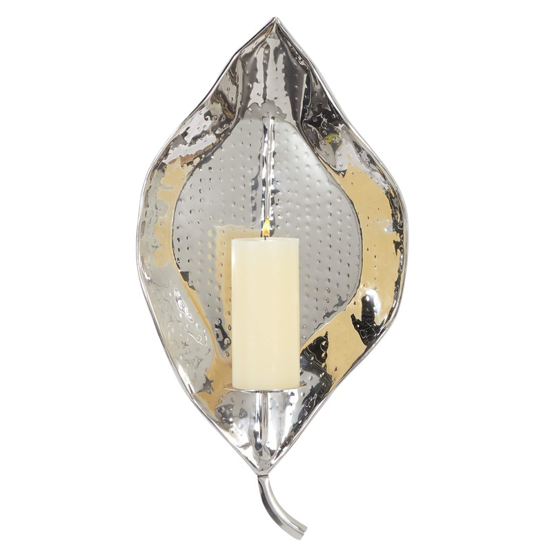 Deco 79 Stainless Steel Metal Single Candle Wall Sconce, 12"