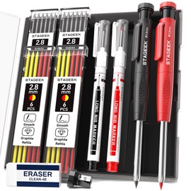 Stageek 2PCS Carpenter Pencils w/ Sharpener & 26 Refills - Deep Hole Mechanical Marker