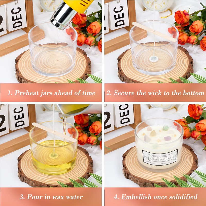 CONNOO 8 Pack 12 OZ Clear Glass Wide Mouth Candle