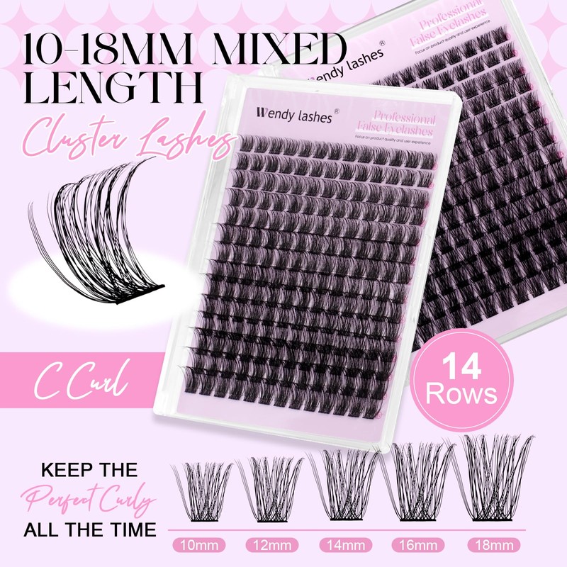 FD18-10-1018 Eyelash Extensions, C Curl, Natural Cluster Lashes, FD18-10-18 mm,