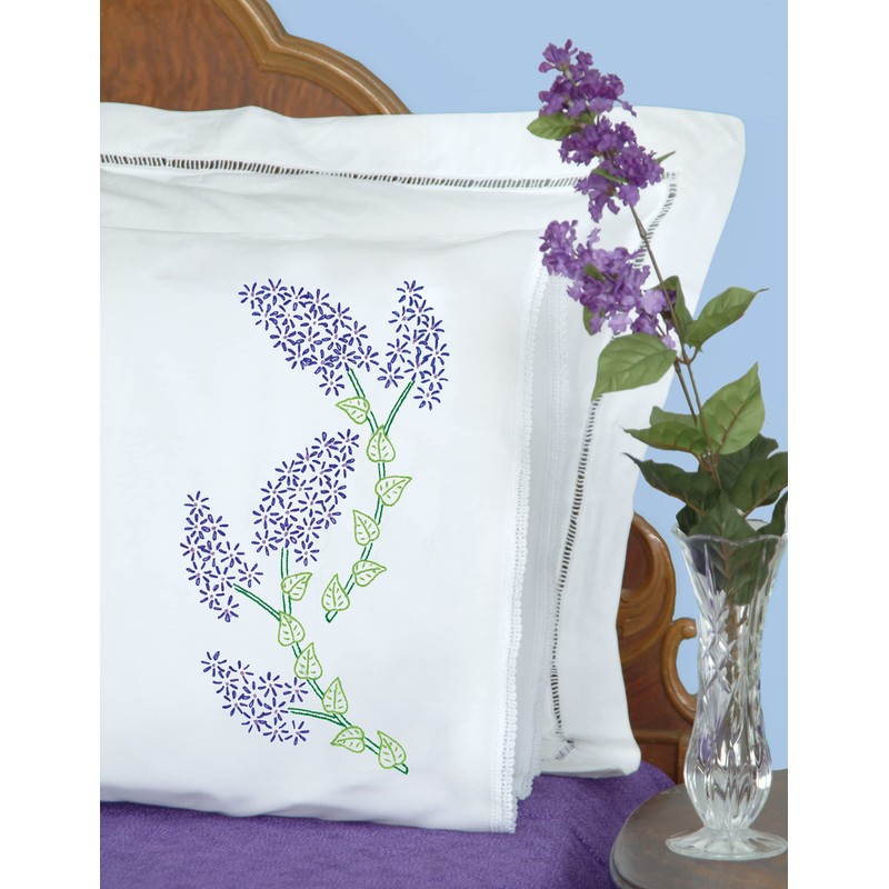 Jack Dempsey Lilacs Embroider Pillowcase, Standard, White