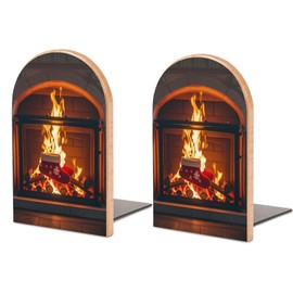 The Firelight Reflects Christmas Wood Bookends Non-Slip Bookends with Metal Bases Desktop Book Stand Holders Decorative Book Stoppers Wooden Book Ends for Office Files Magazine