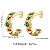 Multicolor Gemstones Hoop Earrings - Women 316L Stainless Steel Gold-Tone