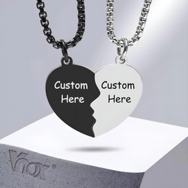 Heart Necklace Free Custom Couple Love Necklaces for Women Men,2pcs/set Heart Puzzle Pendants with Adjustable Box Chain,BFF Collar Jewelry-NG55 (2)