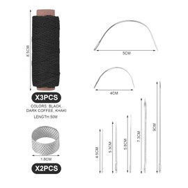 3 Rolls Wax Thread, 7 Pieces Hand Sewing Needles, 2 Pieces Thimble Finger Cots, Hand Sewing Thread for Leather Goods, Leather Sewing Kit, Wax Thread for Crafts, Wax Rope for Shoe Repair