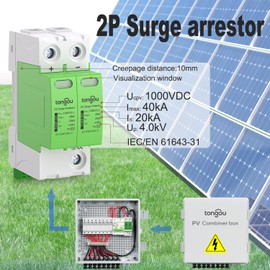 TONGOU 2P 40KA Dispositivo de protección contra sobretensiones Montaje en riel DIN, protector de rayos fotovoltaico de CC 4.0KV
