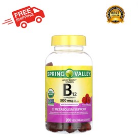 Spring Valley Non GMO Vitamin B12 Vegetarian Gummies, Raspberry, 500 mcg, 200 CT