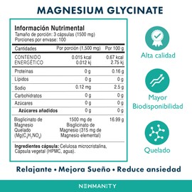 NEWMANITY Glicinato de Magnesio 500 mg BeWelly – 300 Cápsulas de Magnesium Glycinate para Relajación y Bienestar, Ingredientes Premium para Mejor Absorción