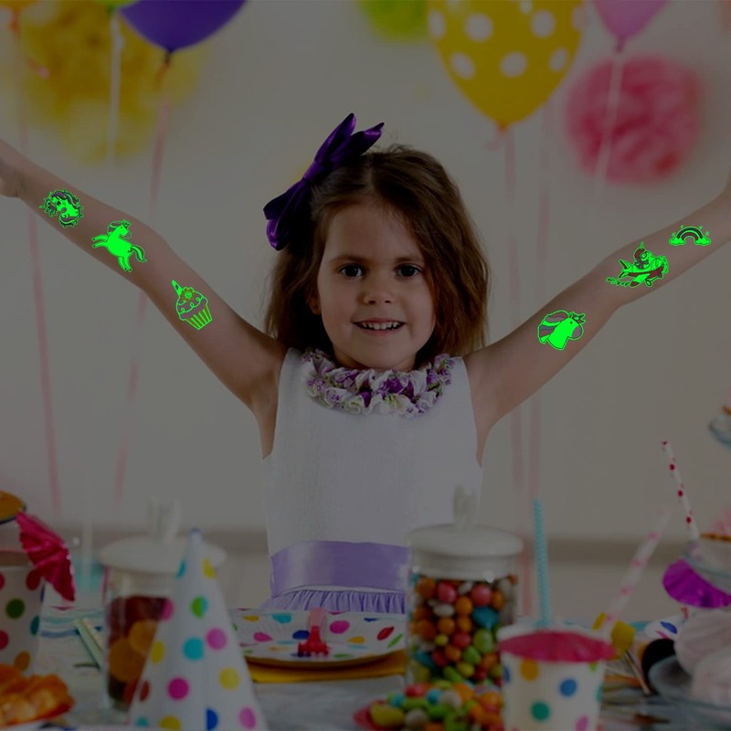 Leesgel 24 Sheets Unicorn Children's Tattoo, Luminous Unicorn Children's Tattoos