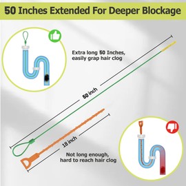 50 Inch Drain Snake Hair Clog Remover, 4 Pack Metal Drain Cleaner Tool