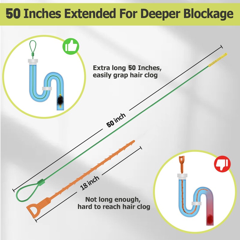 50 Inch Drain Snake Hair Clog Remover, 4 Pack Metal